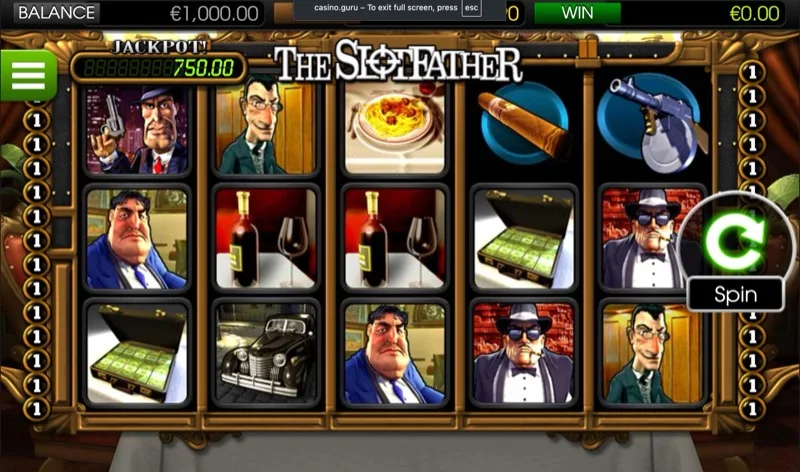 The Slotfather 3D slot by Betsoft showing mafia-themed cinematic graphics